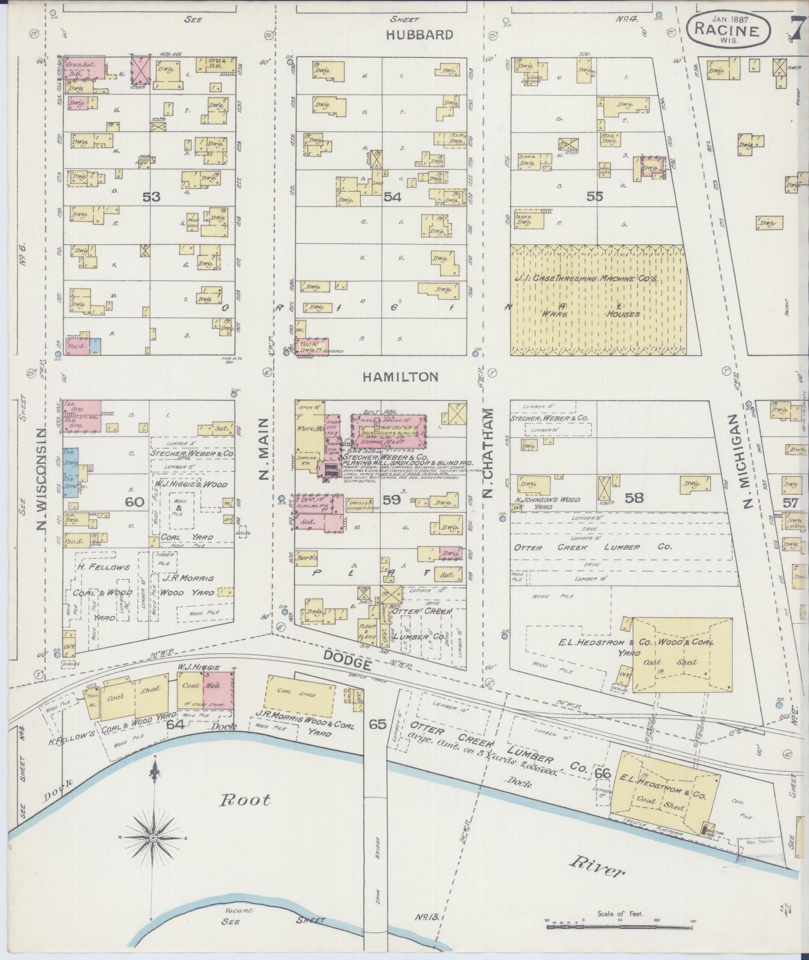 Sanborn Fire Insurance Map from Racine, Racine County, Wisconsin (1887), Sheet #0007 - Complete Map Set gallery image, historic Sanborn map, vintage wall art, Wisconsin Wisconsin