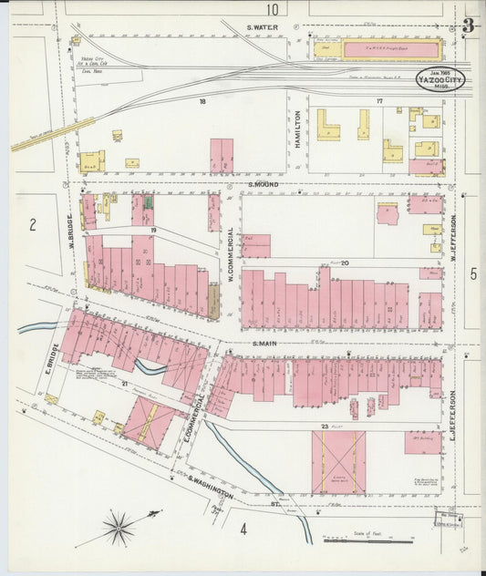 Sanborn Fire Insurance Map from Yazoo City, Yazoo County, Mississippi (1905), Sheet #0003 - Historic Sanborn Fire Insurance Map Print, vintage old map wall art, antique decor, genealogy gift, Mississippi Mississippi map