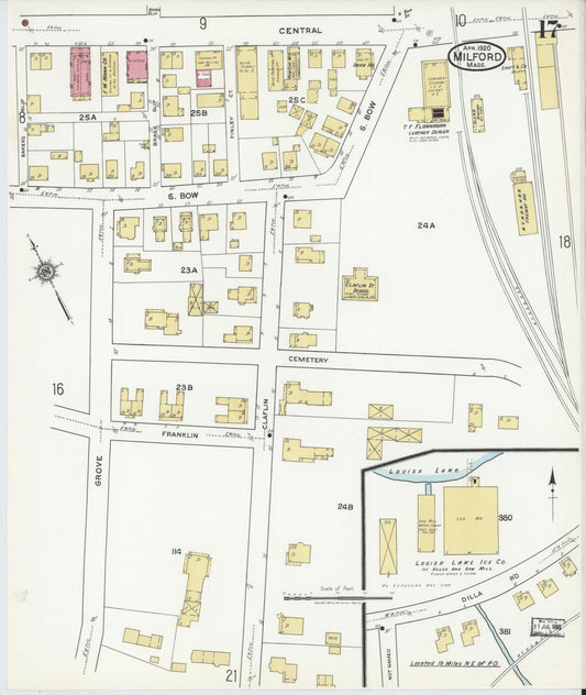 Sanborn Fire Insurance Map from Milford, Worcester County, Massachusetts (1920), Sheet #0017 - Historic Sanborn Fire Insurance Map Print, vintage old map wall art, antique decor, genealogy gift, Massachusetts Massachusetts map