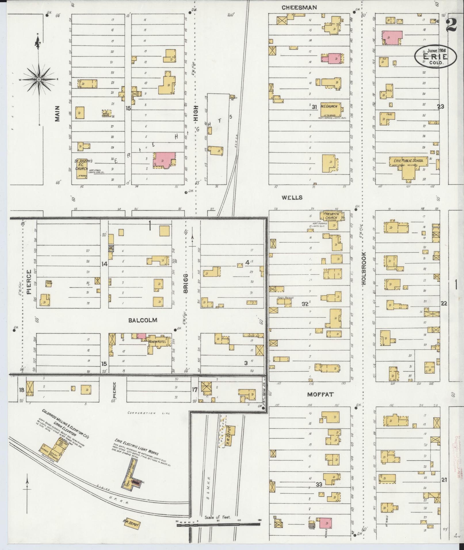 Sanborn Fire Insurance Map from Erie, Weld County, Colorado (1906), Sheet #0002 - Historic Sanborn Fire Insurance Map Print, vintage old map wall art, antique decor, genealogy gift, Colorado Colorado map