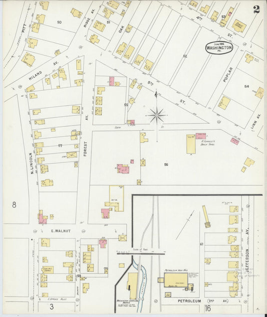 Sanborn Fire Insurance Map from Washington, Washington County, Pennsylvania (1896), Sheet #0002 - Historic Sanborn Fire Insurance Map Print, vintage old map wall art, antique decor, genealogy gift, Pennsylvania Pennsylvania map