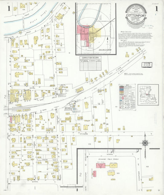 Sanborn Fire Insurance Map from Cottonport, Avoyelles Parish, Louisiana (1944), Sheet #0001 - Complete Map Set gallery image, historic Sanborn map, vintage wall art, Louisiana Louisiana
