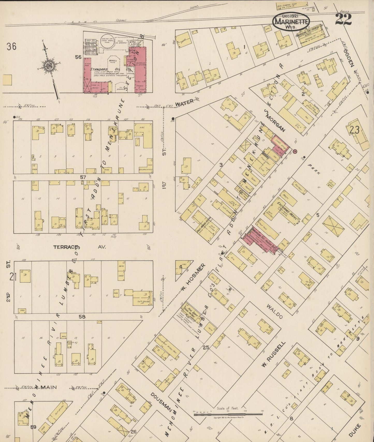 Sanborn Fire Insurance Map from Marinette, Marinette County, Wisconsin (1921), Sheet #0022 - Complete Map Set gallery image, historic Sanborn map, vintage wall art, Wisconsin Wisconsin