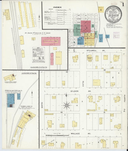 Sanborn Fire Insurance Map from De Queen, Sevier County, Arkansas (1908), Sheet #0001 - Complete Map Set gallery image, historic Sanborn map, vintage wall art, Arkansas Arkansas