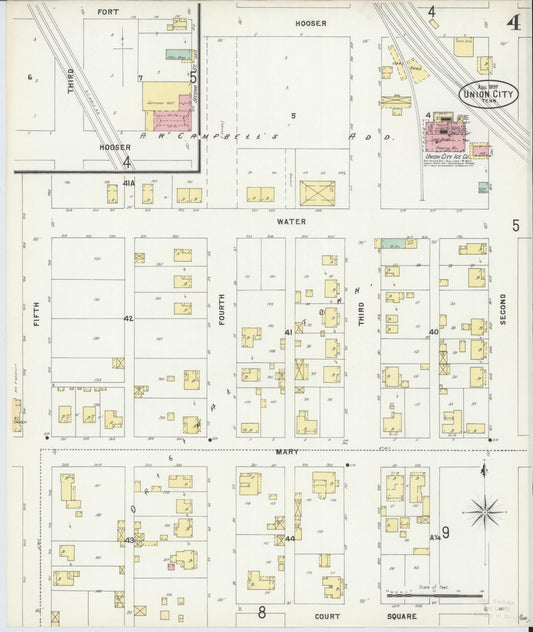 Sanborn Fire Insurance Map from Union City, Obion County, Tennessee (1897), Sheet #0004 - Historic Sanborn Fire Insurance Map Print, vintage old map wall art, antique decor, genealogy gift, Tennessee Tennessee map