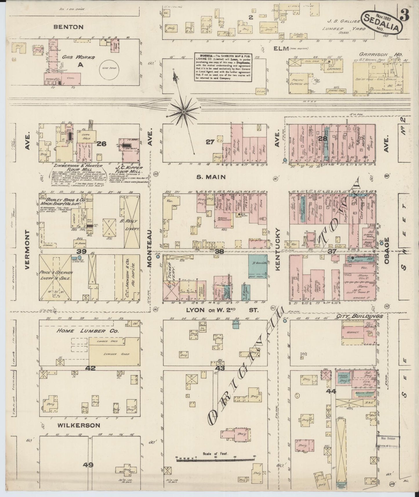 Sanborn Fire Insurance Map from Sedalia, Pettis County, Missouri (1883), Sheet #0003 - Complete Map Set gallery image, historic Sanborn map, vintage wall art, Missouri Missouri