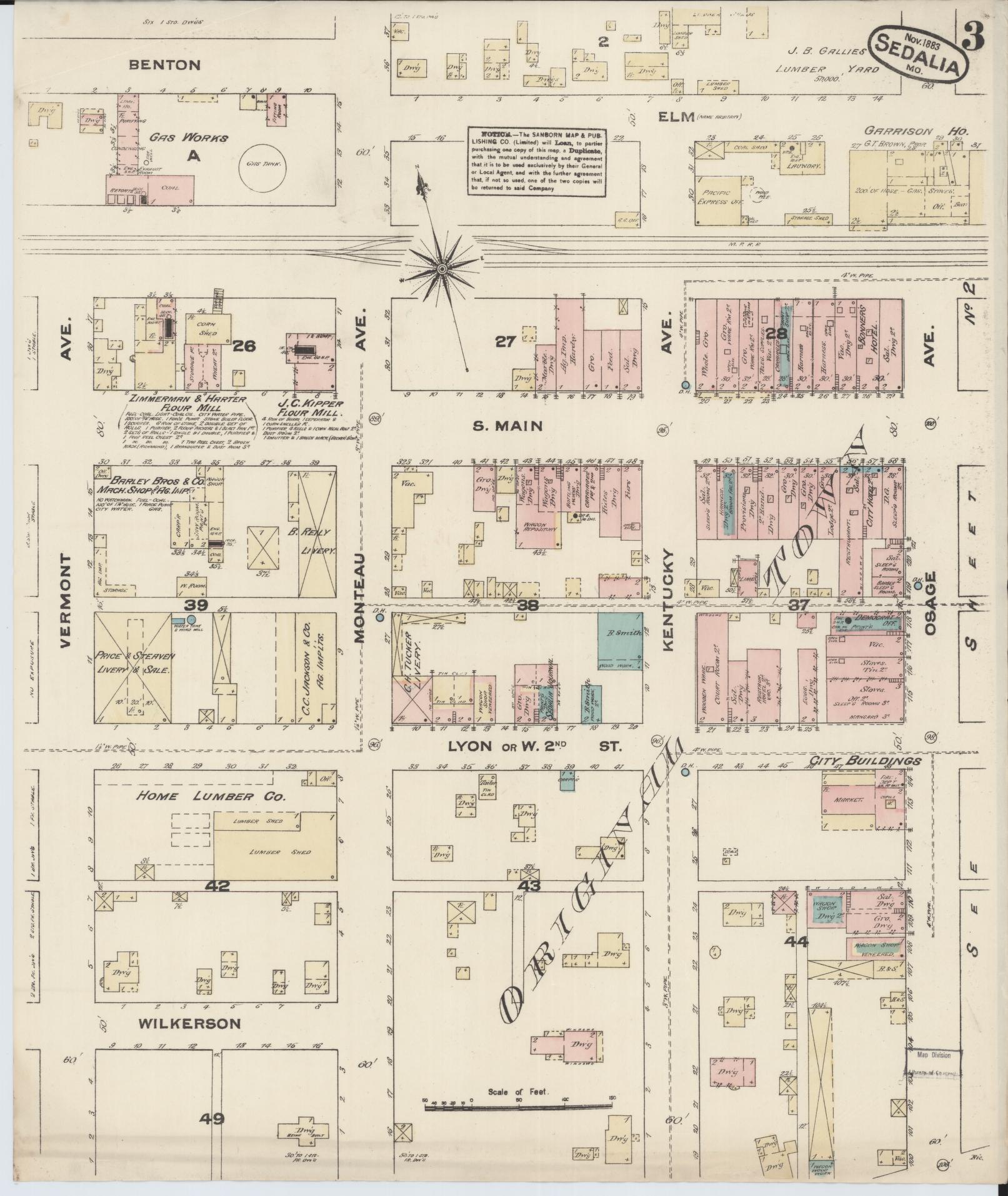 Sanborn Fire Insurance Map from Sedalia, Pettis County, Missouri (1883), Sheet #0003 - Complete Map Set gallery image, historic Sanborn map, vintage wall art, Missouri Missouri