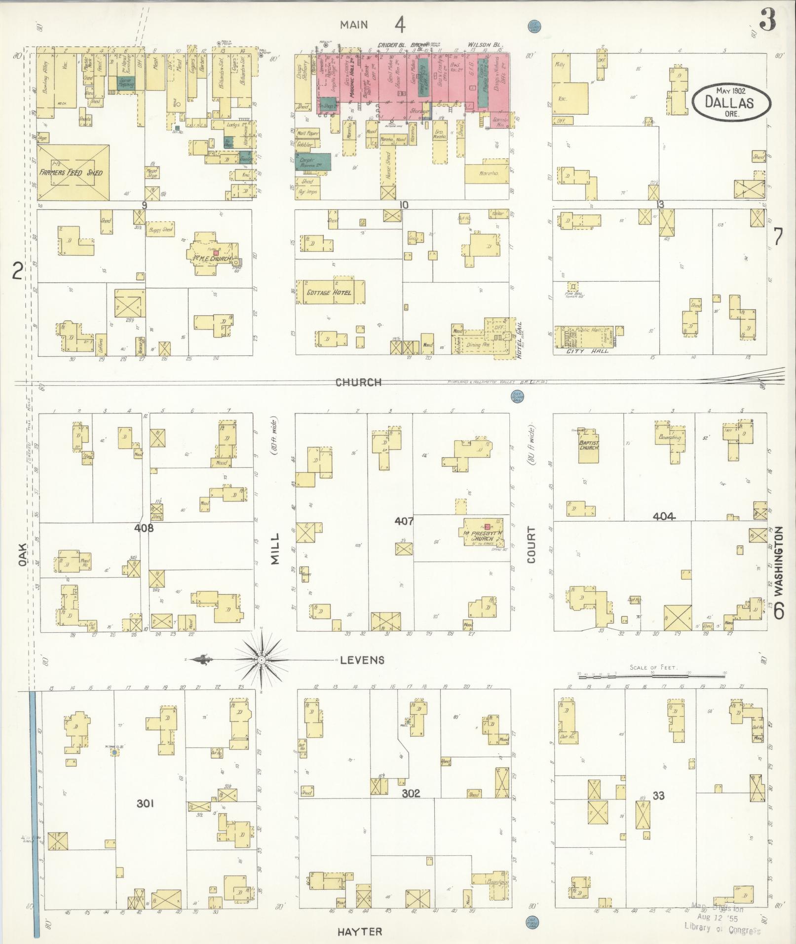 Sanborn Fire Insurance Map from Dallas, Polk County, Oregon (1902), Sheet #0003 - Complete Map Set gallery image, historic Sanborn map, vintage wall art, Oregon Oregon