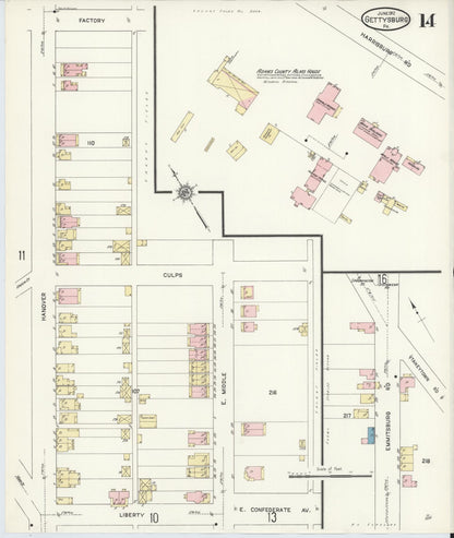 Sanborn Fire Insurance Map from Gettysburg, Adams County, Pennsylvania (1912), Sheet #0014 - Complete Map Set gallery image, historic Sanborn map, vintage wall art, Pennsylvania Pennsylvania