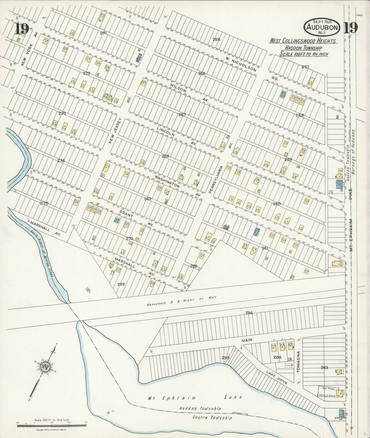 Sanborn Fire Insurance Map from Audubon, Camden County, New Jersey (1924), Sheet #0019 - Historic Sanborn Fire Insurance Map Print, vintage old map wall art, antique decor, genealogy gift, New Jersey New Jersey map