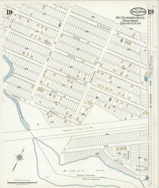 Sanborn Fire Insurance Map from Audubon, Camden County, New Jersey (1924), Sheet #0019 - Historic Sanborn Fire Insurance Map Print, vintage old map wall art, antique decor, genealogy gift, New Jersey New Jersey map