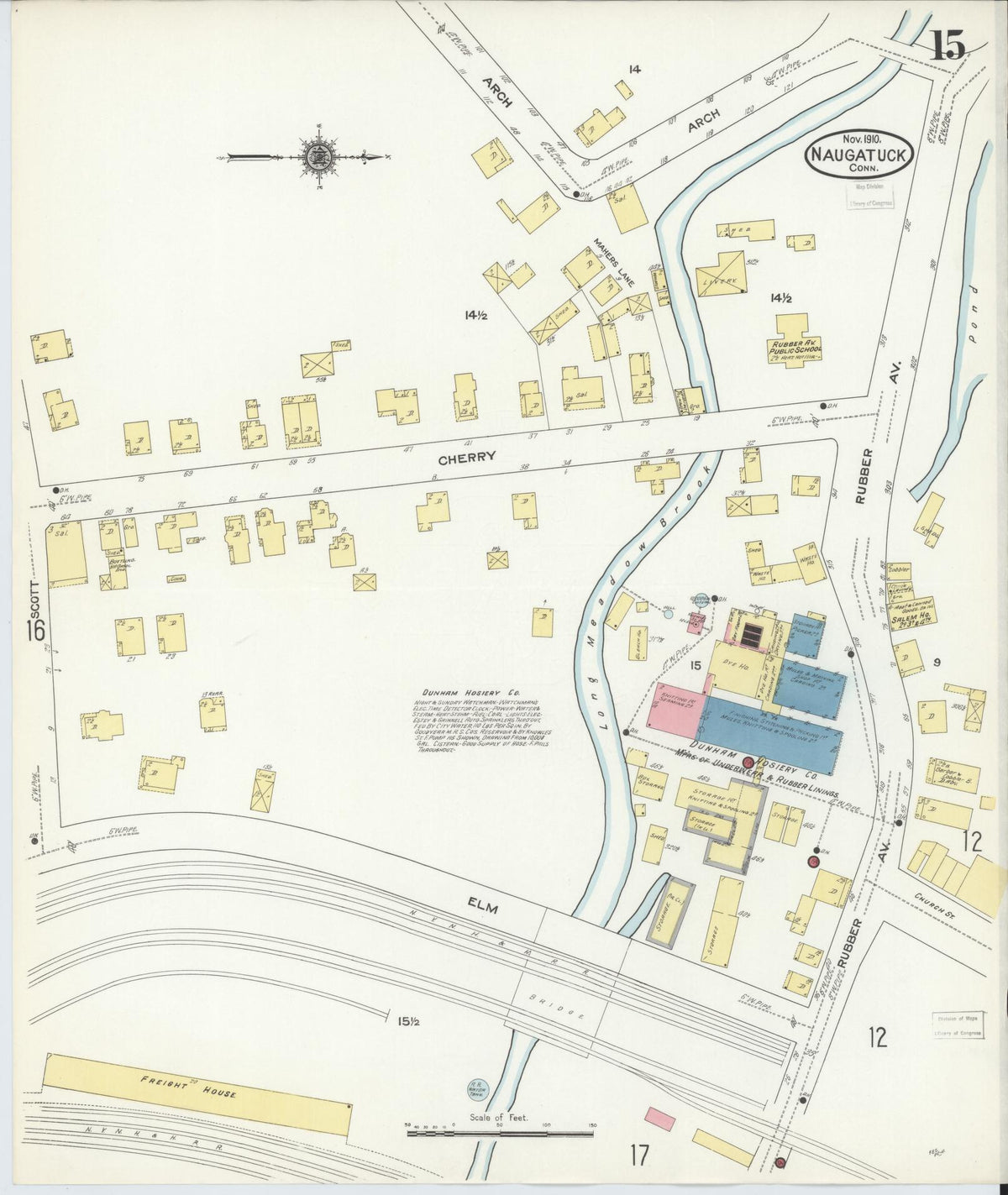 Sanborn Fire Insurance Map from Naugatuck, New Haven County, Connecticut (1910), Sheet #0015 - Complete Map Set gallery image, historic Sanborn map, vintage wall art, Connecticut Connecticut
