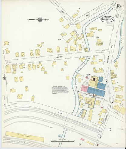 Sanborn Fire Insurance Map from Naugatuck, New Haven County, Connecticut (1910), Sheet #0015 - Complete Map Set gallery image, historic Sanborn map, vintage wall art, Connecticut Connecticut