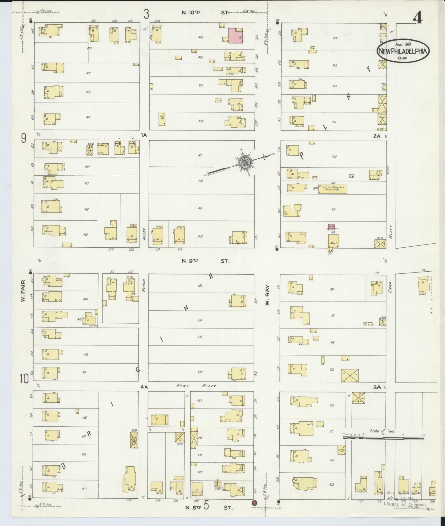 Sanborn Fire Insurance Map from New Philadelphia, Tuscarawas County, Ohio (1910), Sheet #0004 - Complete Map Set gallery image, historic Sanborn map, vintage wall art, Ohio Ohio