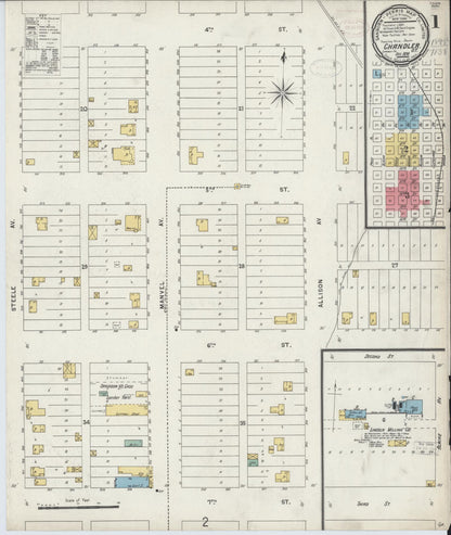 Sanborn Fire Insurance Map from Chandler, Lincoln County, Oklahoma (1898), Sheet #0001 - Complete Map Set gallery image, historic Sanborn map, vintage wall art, Oklahoma Oklahoma