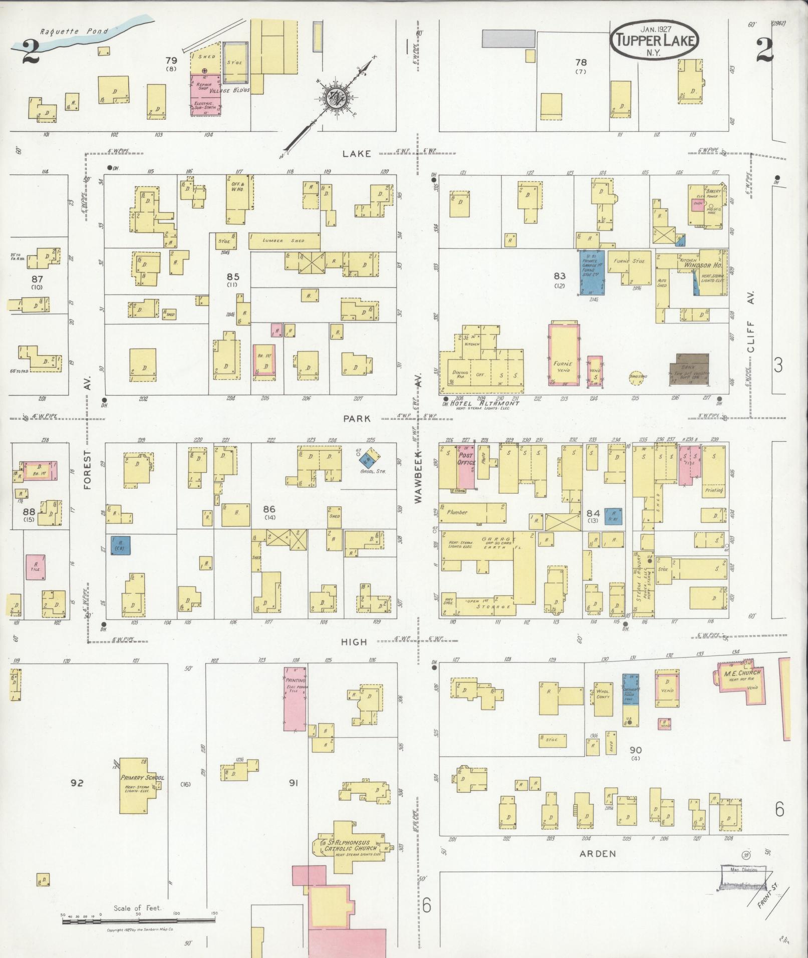 Sanborn Fire Insurance Map from Tupper Lake, Franklin County, New York (1927), Sheet #0002 - Complete Map Set gallery image, historic Sanborn map, vintage wall art, New York New York