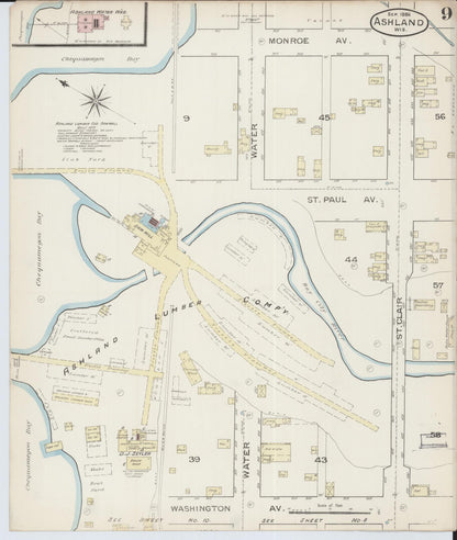 Sanborn Fire Insurance Map from Ashland, Ashland County, Wisconsin (1886), Sheet #0009 - Complete Map Set gallery image, historic Sanborn map, vintage wall art, Wisconsin Wisconsin