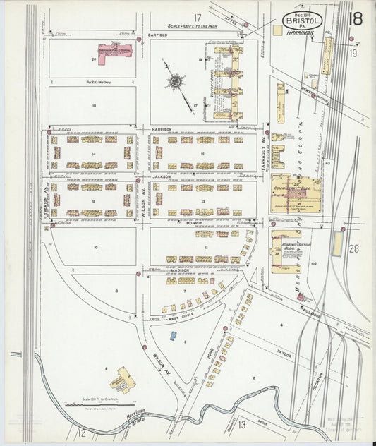 Sanborn Fire Insurance Map from Bristol, Bucks County, Pennsylvania (1927), Sheet #0018 - Historic Sanborn Fire Insurance Map Print, vintage old map wall art, antique decor, genealogy gift, Pennsylvania Pennsylvania map