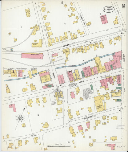 Sanborn Fire Insurance Map from Lebanon, Marion County, Kentucky (1901), Sheet #0002 - Complete Map Set gallery image, historic Sanborn map, vintage wall art, Kentucky Kentucky