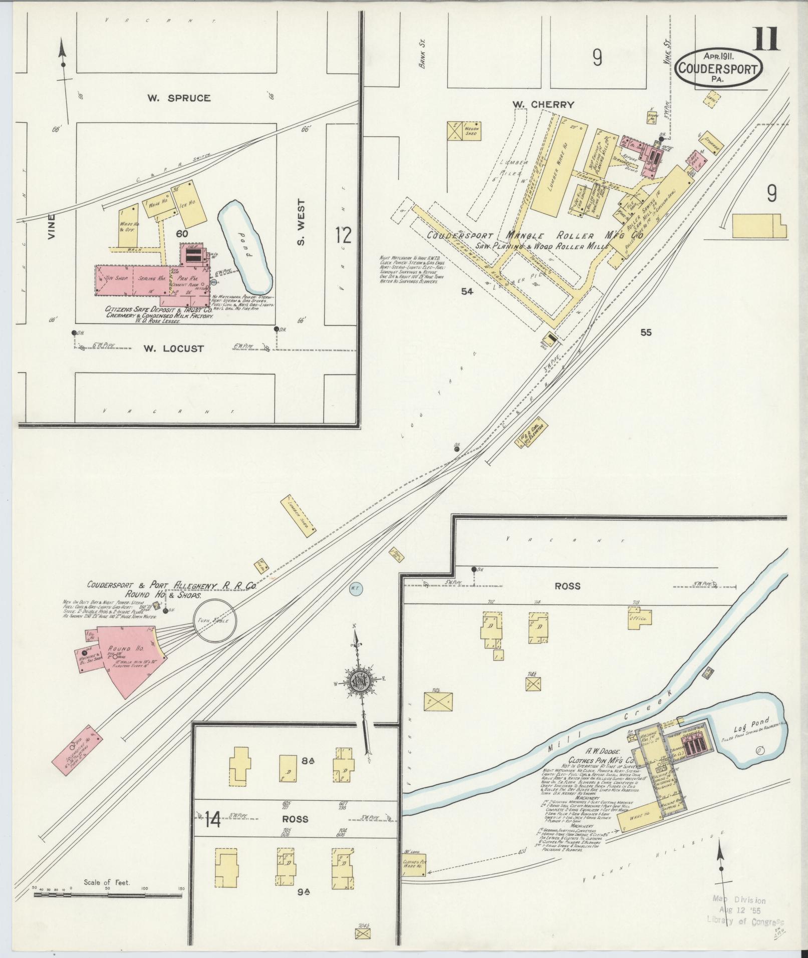Sanborn Fire Insurance Map from Coudersport, Potter County, Pennsylvania (1911), Sheet #0011 - Historic Sanborn Fire Insurance Map Print, vintage old map wall art, antique decor, genealogy gift, Pennsylvania Pennsylvania map