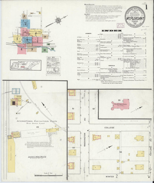 Sanborn Fire Insurance Map from Mount Pleasant, Maury County, Tennessee (1916), Sheet #0001 - Historic Sanborn Fire Insurance Map Print, vintage old map wall art, antique decor, genealogy gift, Tennessee Tennessee map