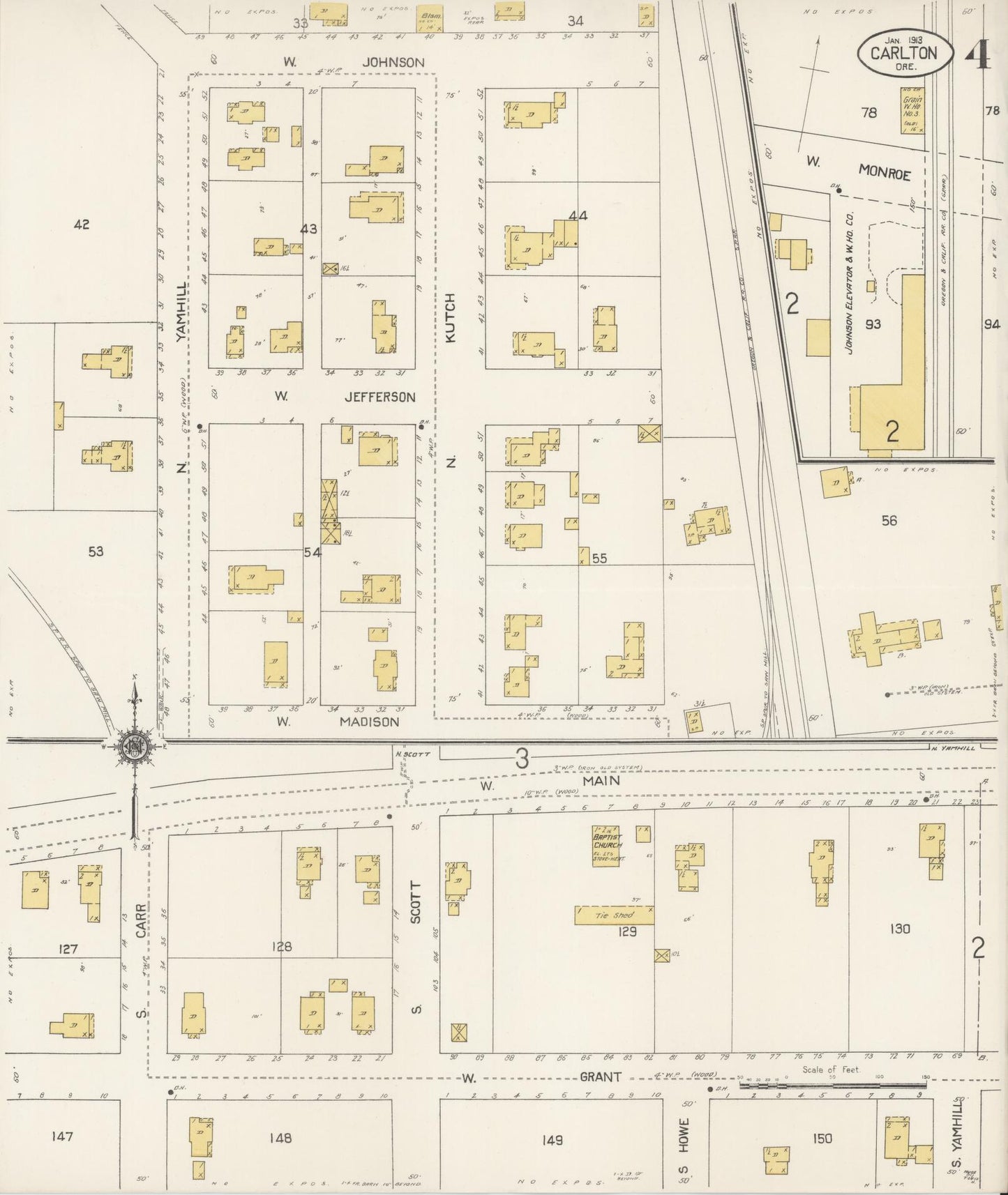 Sanborn Fire Insurance Map from Carlton, Yamhill County, Oregon (1913), Sheet #0004 - Historic Sanborn Fire Insurance Map Print, vintage old map wall art, antique decor, genealogy gift, Oregon Oregon map