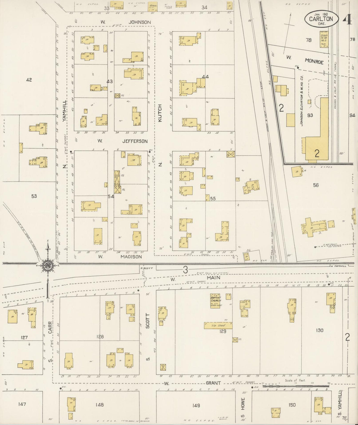 Sanborn Fire Insurance Map from Carlton, Yamhill County, Oregon (1913), Sheet #0004 - Historic Sanborn Fire Insurance Map Print, vintage old map wall art, antique decor, genealogy gift, Oregon Oregon map