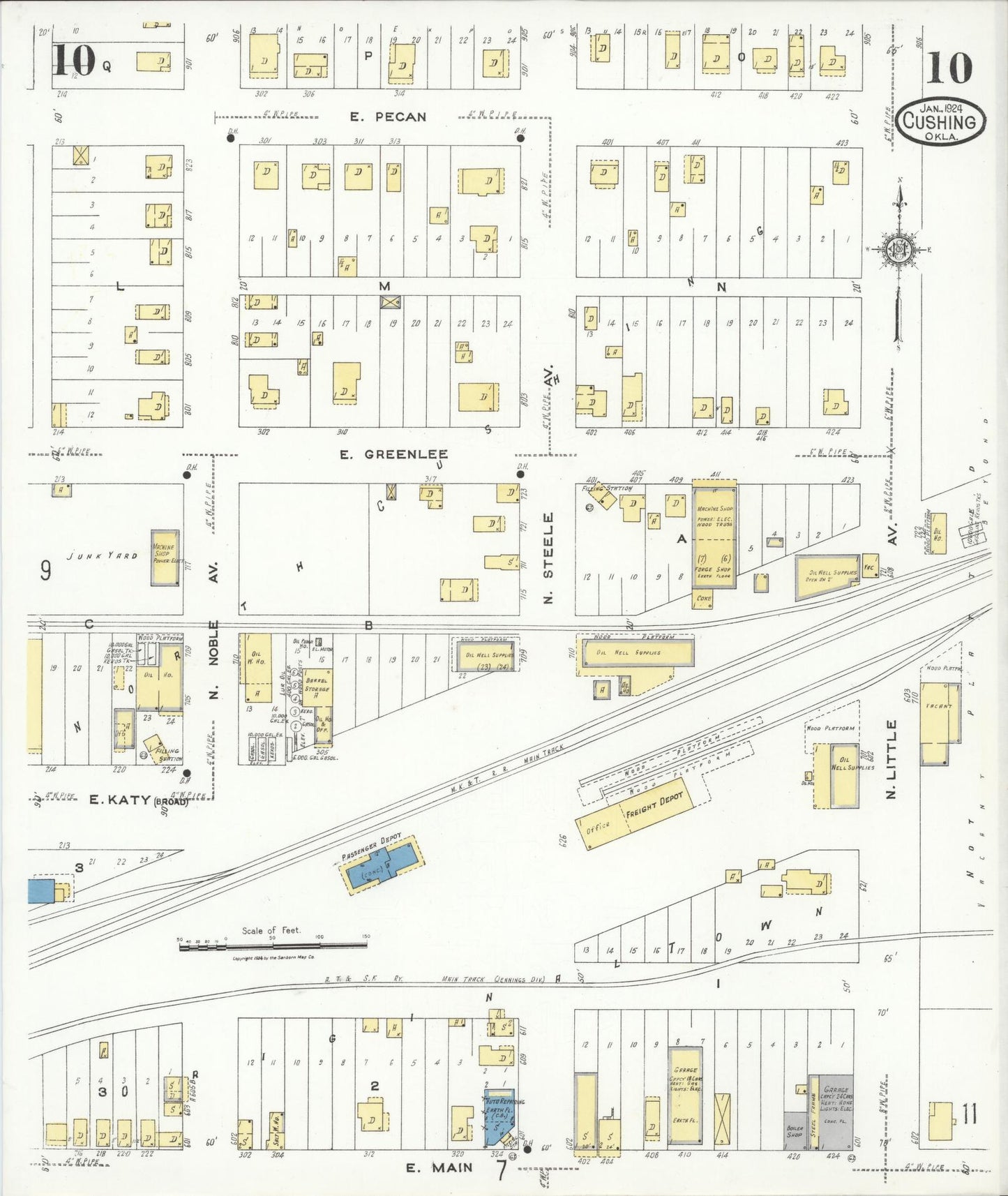 Sanborn Fire Insurance Map from Cushing, Payne County, Oklahoma (1924), Sheet #0010 - Complete Map Set gallery image, historic Sanborn map, vintage wall art, Oklahoma Oklahoma