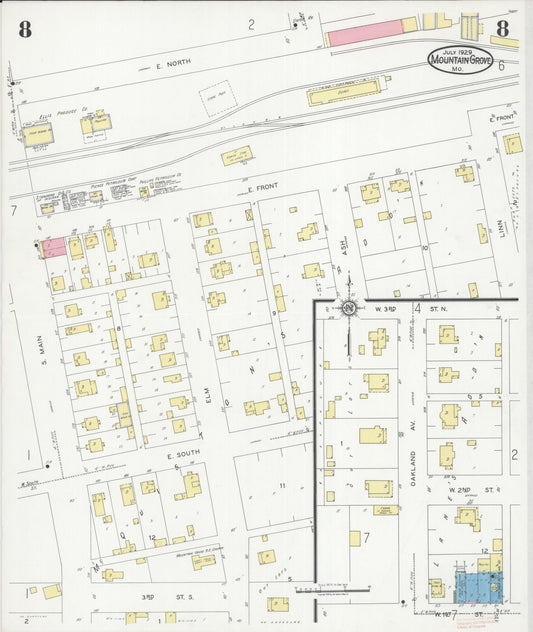 Sanborn Fire Insurance Map from Mountain Grove, Wright County, Missouri (1929), Sheet #0008 - Historic Sanborn Fire Insurance Map Print, vintage old map wall art, antique decor, genealogy gift, Missouri Missouri map