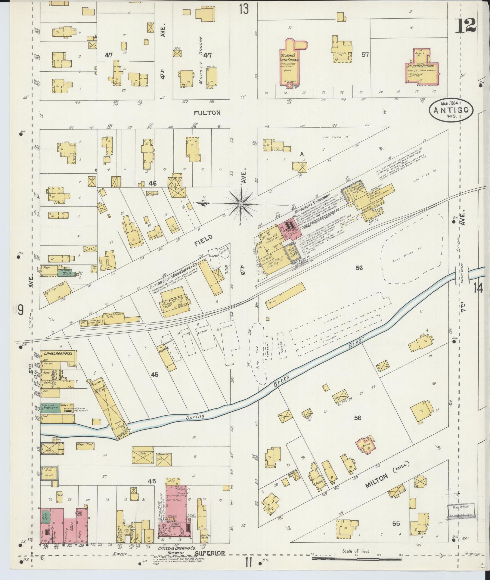 Sanborn Fire Insurance Map from Antigo, Langlade County, Wisconsin (1904), Sheet #0012 - Complete Map Set gallery image, historic Sanborn map, vintage wall art, Wisconsin Wisconsin