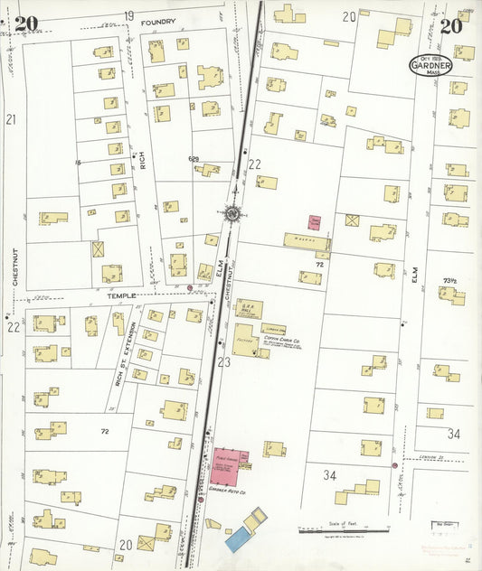 Sanborn Fire Insurance Map from Gardner, Worcester County, Massachusetts (1923), Sheet #0020 - Historic Sanborn Fire Insurance Map Print, vintage old map wall art, antique decor, genealogy gift, Massachusetts Massachusetts map