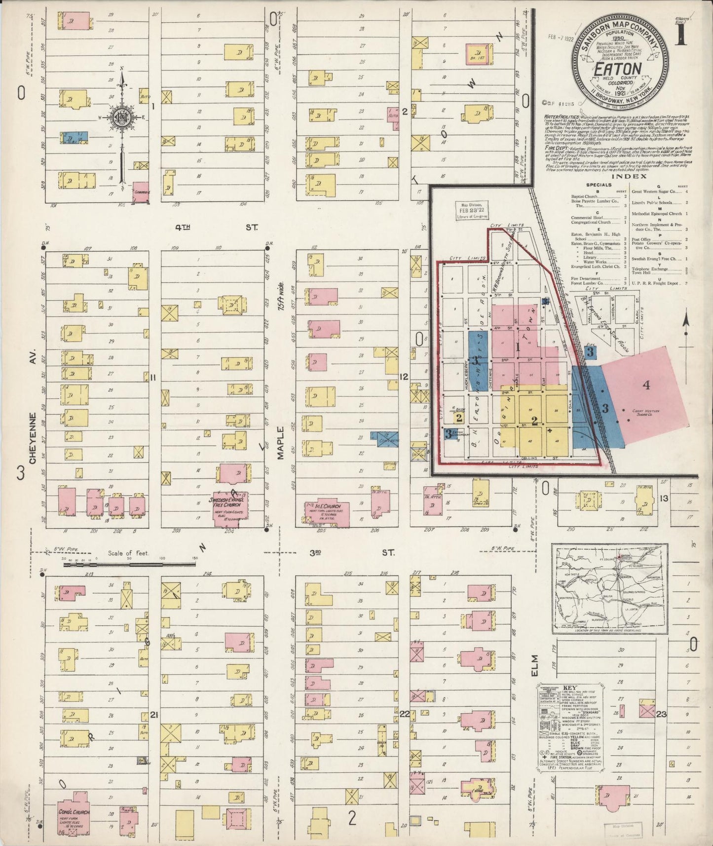 Sanborn Fire Insurance Map from Eaton, Weld County, Colorado (1921), Sheet #0001 - Complete Map Set gallery image, historic Sanborn map, vintage wall art, Colorado Colorado