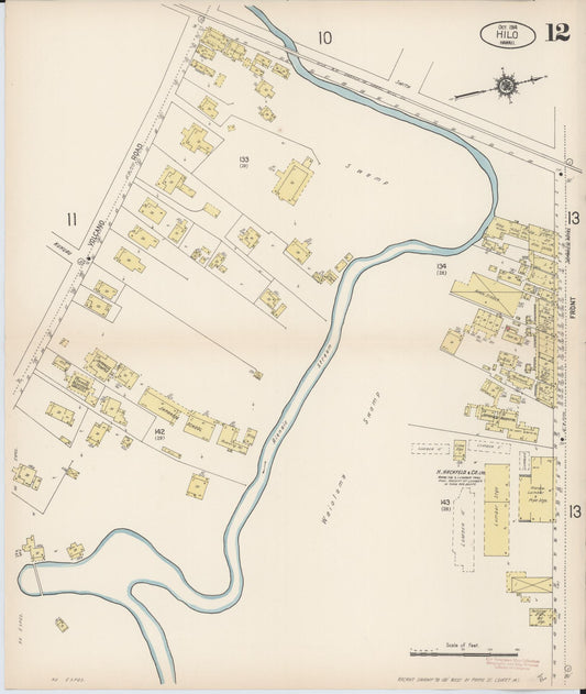 Sanborn Fire Insurance Map from Hilo, Hawaii County, Hawaii (1914), Sheet #0012 - Historic Sanborn Fire Insurance Map Print, vintage old map wall art