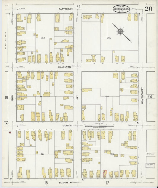 Sanborn Fire Insurance Map from Ogdensburg, St. Lawrence County, New York (1918), Sheet #0020 - Historic Sanborn Fire Insurance Map Print, vintage old map wall art, antique decor, genealogy gift, New York New York map