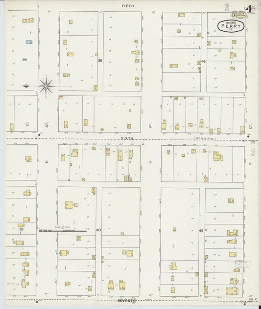 Sanborn Fire Insurance Map from Perry, Noble County, Oklahoma (1895), Sheet #0004 - Historic Sanborn Fire Insurance Map Print, vintage old map wall art, antique decor, genealogy gift, Oklahoma Oklahoma map