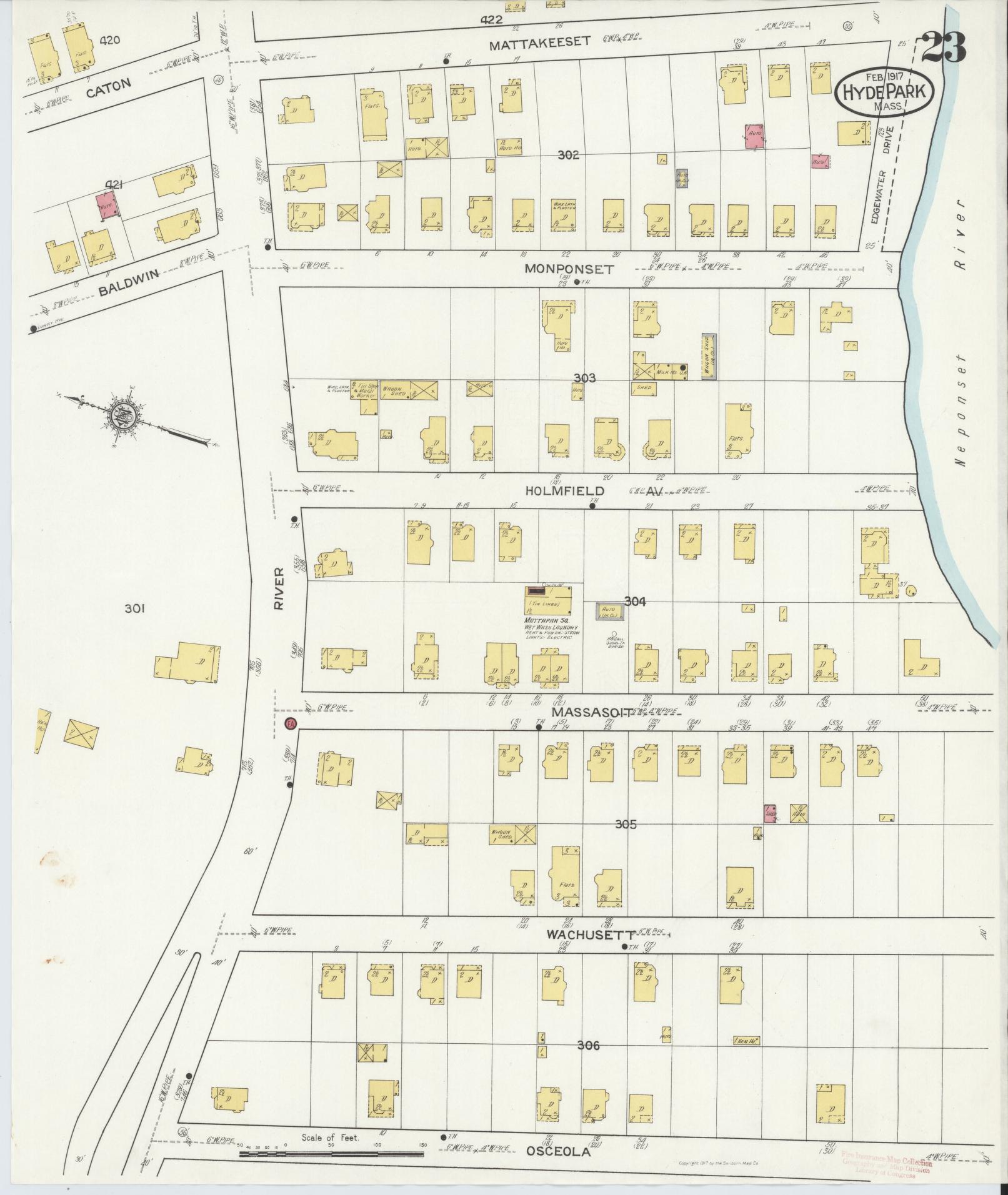 Sanborn Fire Insurance Map from Hyde Park, Norfolk County, Massachusetts (1917), Sheet #0023 - Complete Map Set gallery image, historic Sanborn map, vintage wall art, Massachusetts Massachusetts