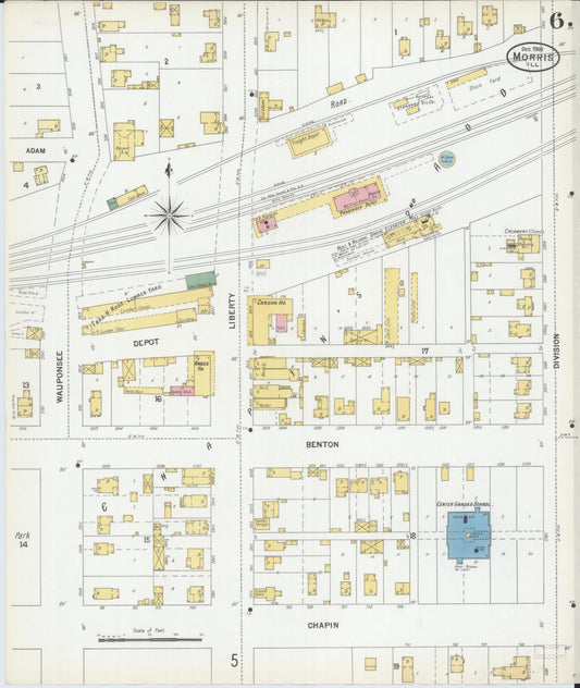 Sanborn Fire Insurance Map from Morris, Grundy County, Illinois (1900), Sheet #0006 - Historic Sanborn Fire Insurance Map Print, vintage old map wall art, antique decor, genealogy gift, Illinois Illinois map