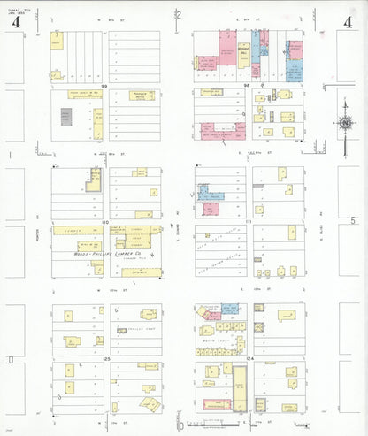 Sanborn Fire Insurance Map from Dumas, Moore County, Texas (1950), Sheet #0004 - Complete Map Set gallery image, historic Sanborn map, vintage wall art, Texas Texas