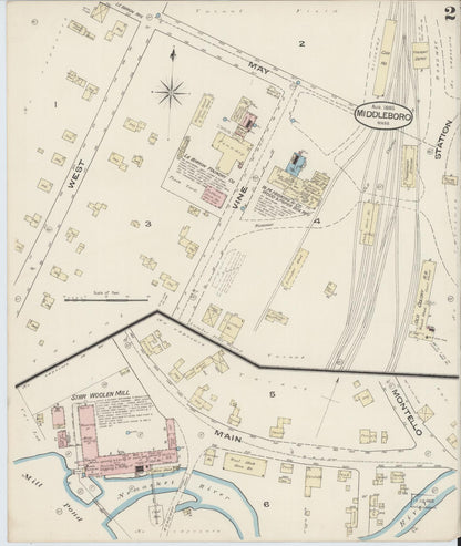 Sanborn Fire Insurance Map from Middleboro, Plymouth County, Massachusetts (1885), Sheet #0002 - Complete Map Set gallery image, historic Sanborn map, vintage wall art, Massachusetts Massachusetts