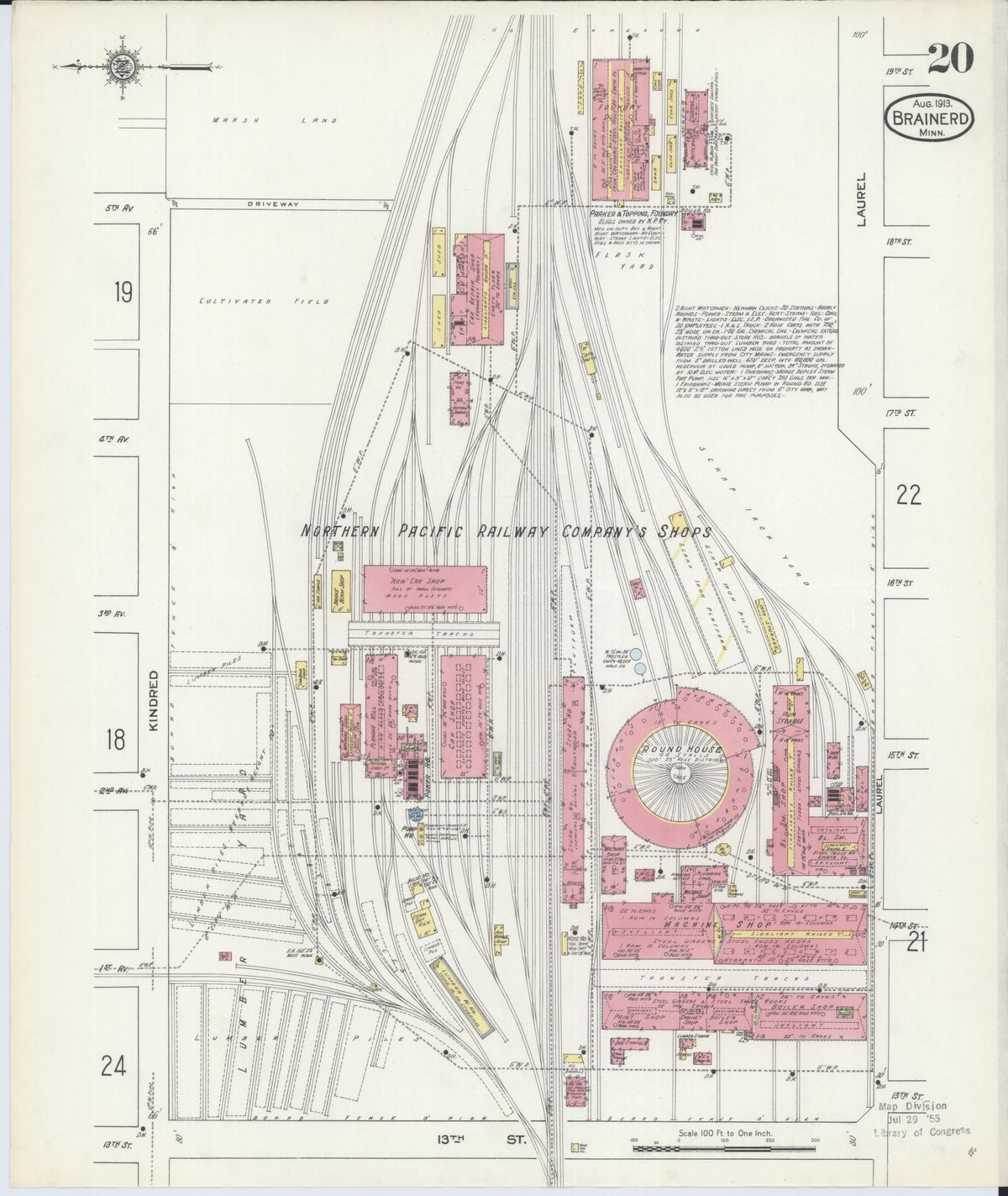 Sanborn Fire Insurance Map from Brainerd, Crow Wing County, Minnesota (1913), Sheet #0020 - Complete Map Set gallery image, historic Sanborn map, vintage wall art, Minnesota Minnesota