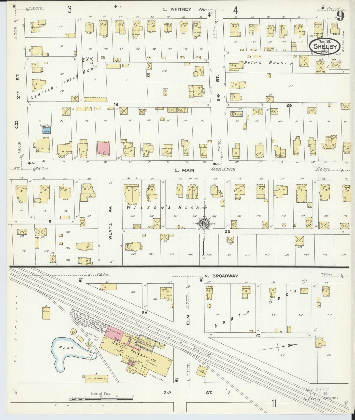 Sanborn Fire Insurance Map from Shelby, Richland County, Ohio (1911), Sheet #0009 - Historic Sanborn Fire Insurance Map Print, vintage old map wall art, antique decor, genealogy gift, Ohio Ohio map