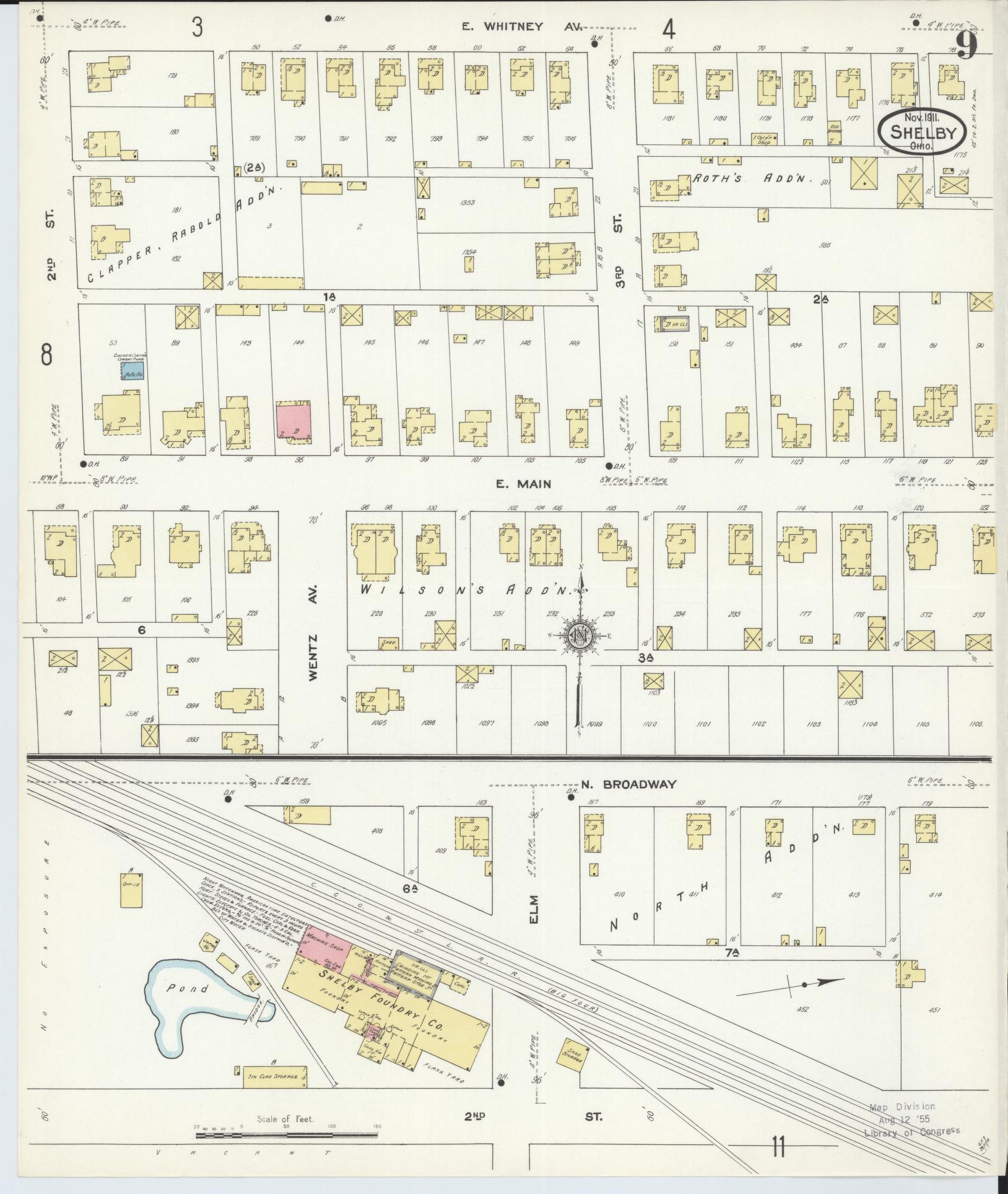 Sanborn Fire Insurance Map from Shelby, Richland County, Ohio (1911), Sheet #0009 - Historic Sanborn Fire Insurance Map Print, vintage old map wall art, antique decor, genealogy gift, Ohio Ohio map