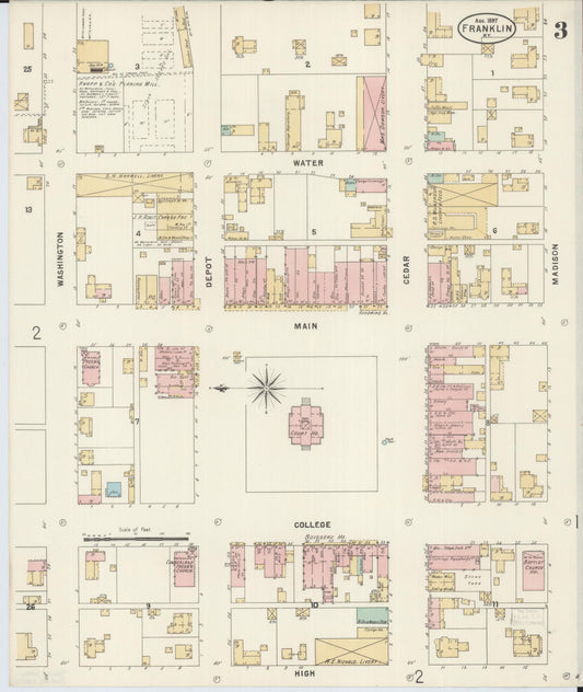 Sanborn Fire Insurance Map from Franklin, Simpson County, Kentucky (1897), Sheet #0003 - Historic Sanborn Fire Insurance Map Print, vintage old map wall art, antique decor, genealogy gift, Kentucky Kentucky map