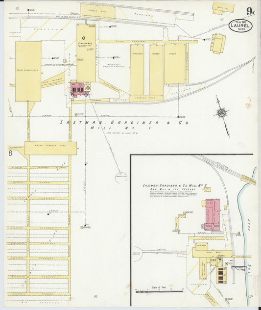 Sanborn Fire Insurance Map from Laurel, Jones County, Mississippi (1910), Sheet #0009 - Historic Sanborn Fire Insurance Map Print, vintage old map wall art, antique decor, genealogy gift, Mississippi Mississippi map
