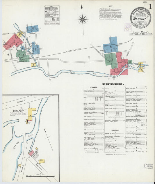 Sanborn Fire Insurance Map from Medway, Norfolk County, Massachusetts (1903), Sheet #0001 - Complete Map Set gallery image, historic Sanborn map, vintage wall art, Massachusetts Massachusetts