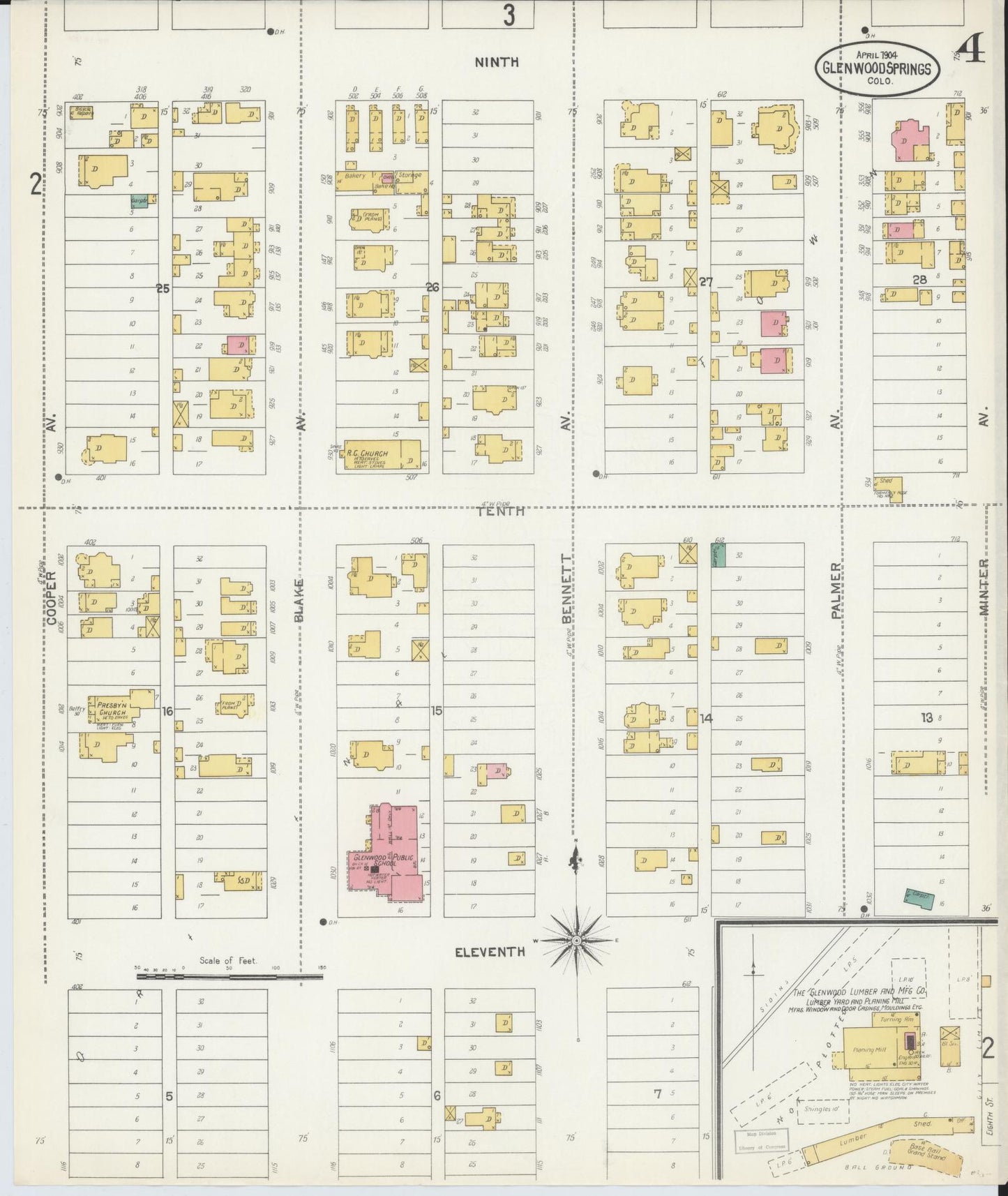 Sanborn Fire Insurance Map from Glenwood Springs, Garfield County, Colorado (1904), Sheet #0004 - Complete Map Set gallery image, historic Sanborn map, vintage wall art, Colorado Colorado