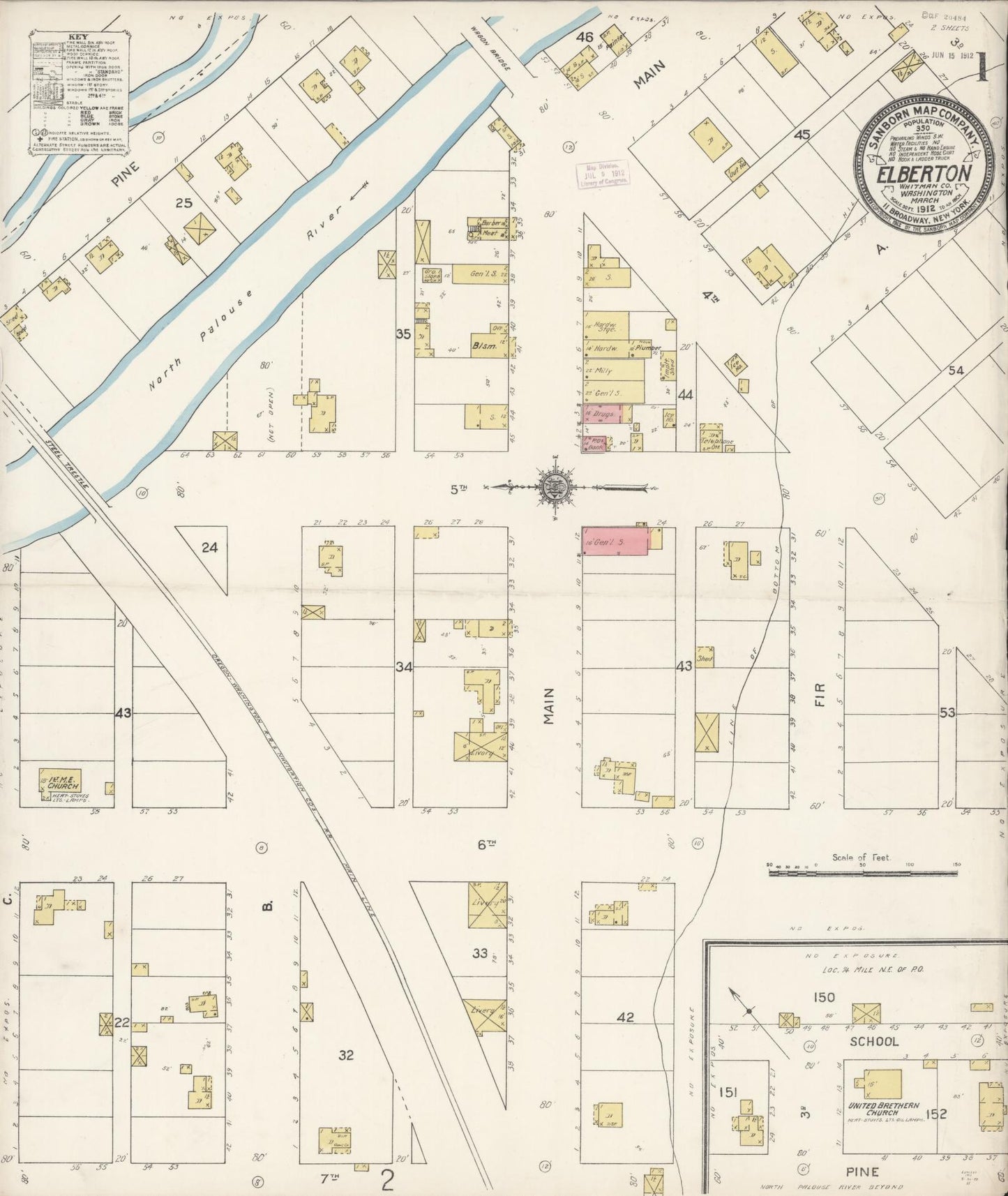 Sanborn Fire Insurance Map from Elberton, Whitman County, Washington (1912), Sheet #0001 - Historic Sanborn Fire Insurance Map Print, vintage old map wall art, antique decor, genealogy gift, Washington Washington map
