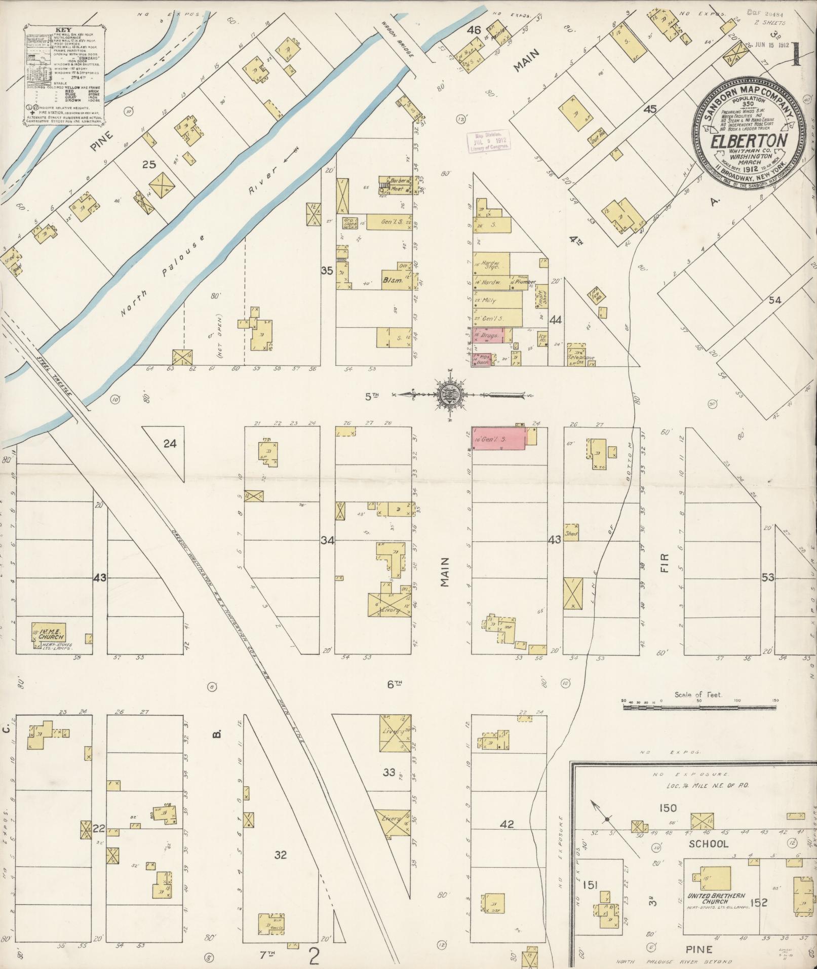 Sanborn Fire Insurance Map from Elberton, Whitman County, Washington (1912), Sheet #0001 - Historic Sanborn Fire Insurance Map Print, vintage old map wall art, antique decor, genealogy gift, Washington Washington map