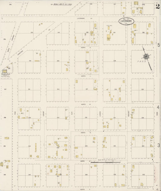 Sanborn Fire Insurance Map from Livermore, Alameda County, California (1917), Sheet #0002 - Historic Sanborn Fire Insurance Map Print, vintage old map wall art, antique decor, genealogy gift, California California map