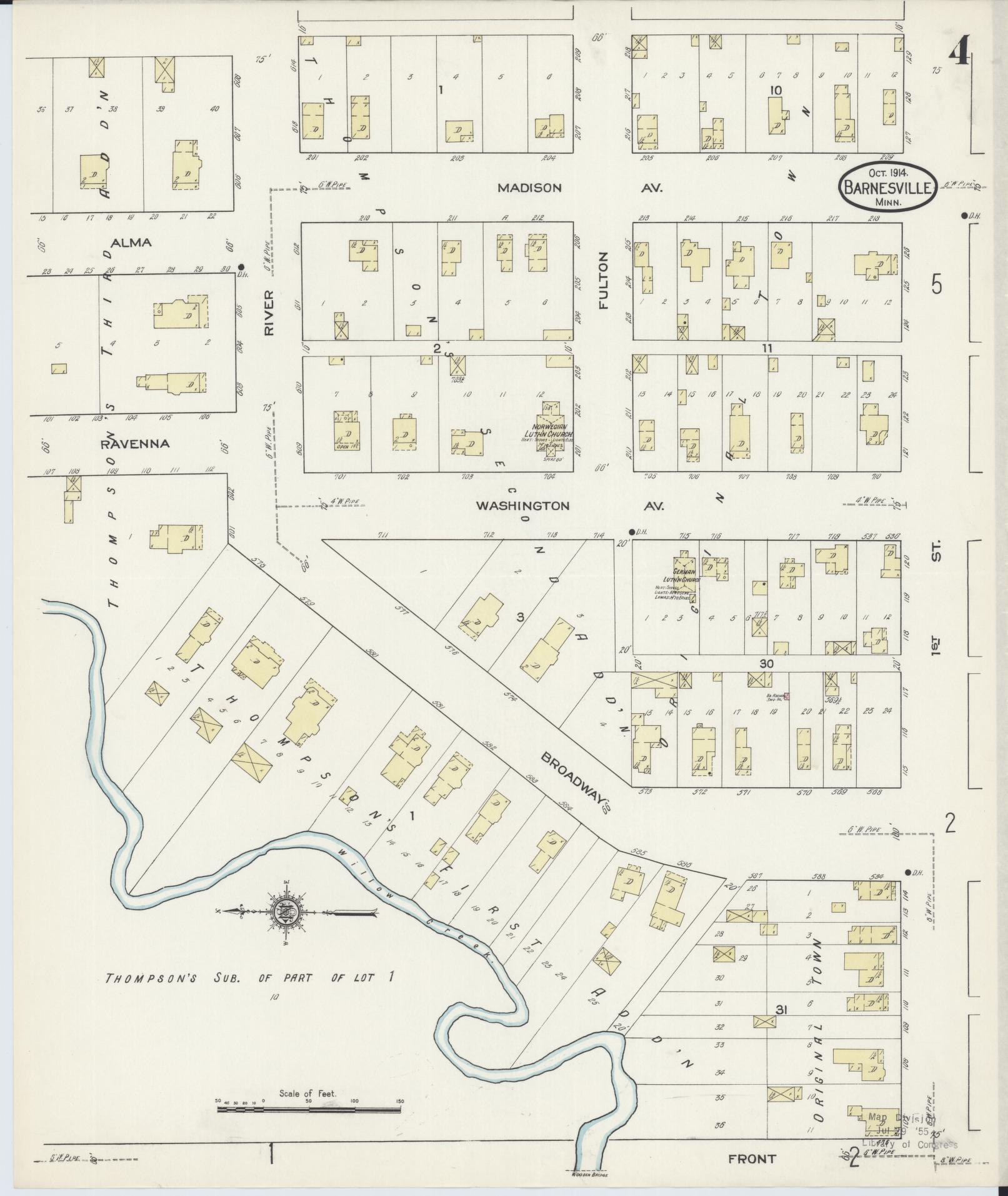 Sanborn Fire Insurance Map from Barnesville, Clay County, Minnesota (1914), Sheet #0004 - Complete Map Set gallery image, historic Sanborn map, vintage wall art, Minnesota Minnesota